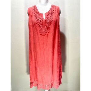 Carla Conti linen dress Italy made peach salmon resort art to wear women's M